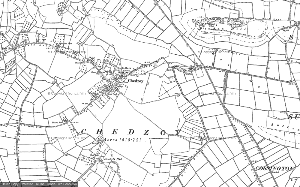 Old Map of Chedzoy, 1885 - 1886 in 1885