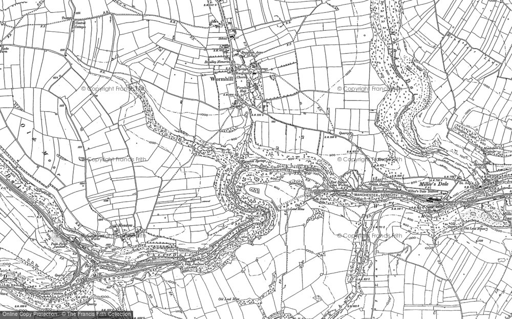 Old Map of Historic Map covering Wormhill Hill in 1879