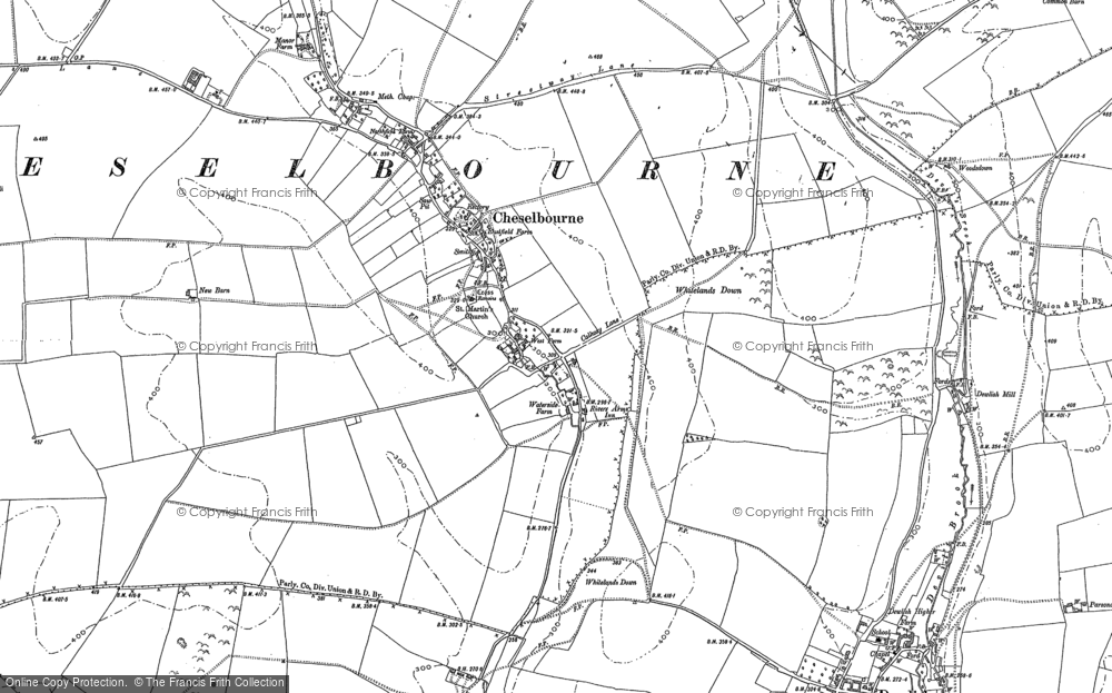 Old Map of Historic Map covering Whitcombe Hill in 1887