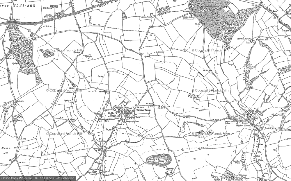 Old Map of Historic Map covering Higher Alham in 1884