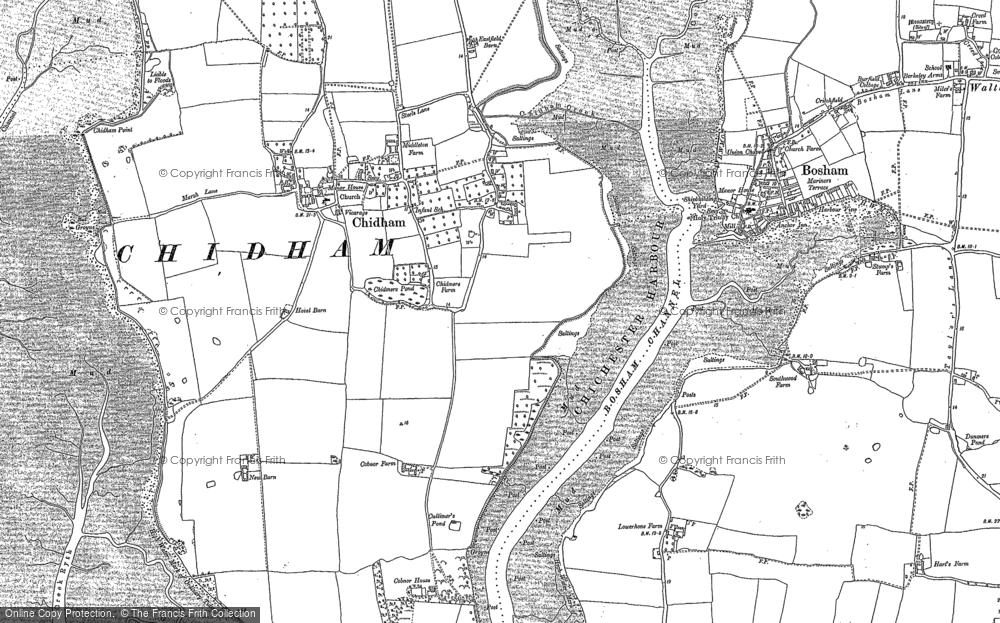 Old Map of Historic Map covering Bosham Channel in 1909