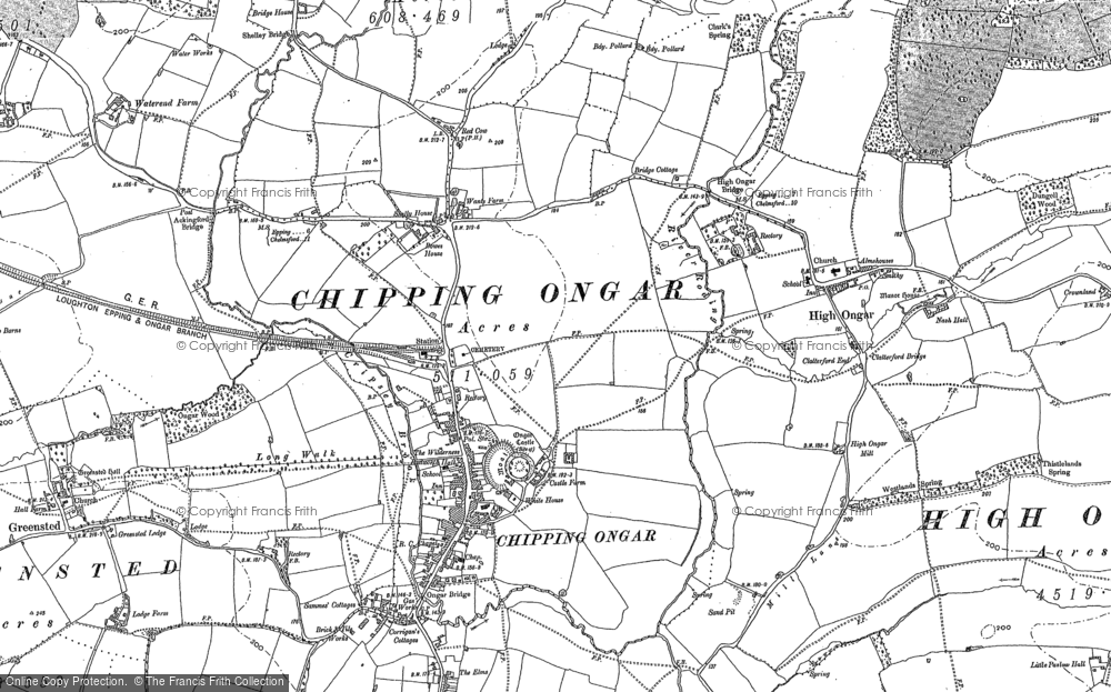OLD ORDNANCE SURVEY MAP CHIPPING ONGAR 1915 HIGH STREET MARDEN ASH GREENSTED 