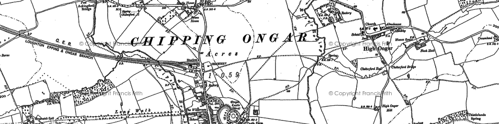 Old map of Chipping Ongar in 1895
