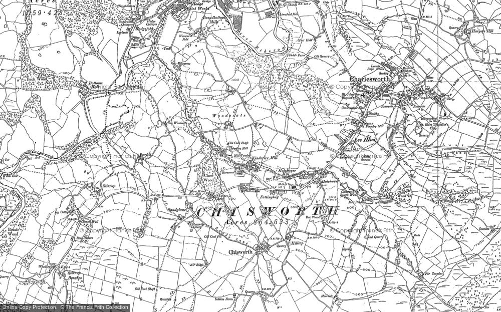 Old Map of Historic Map covering Higher Chisworth in 1897