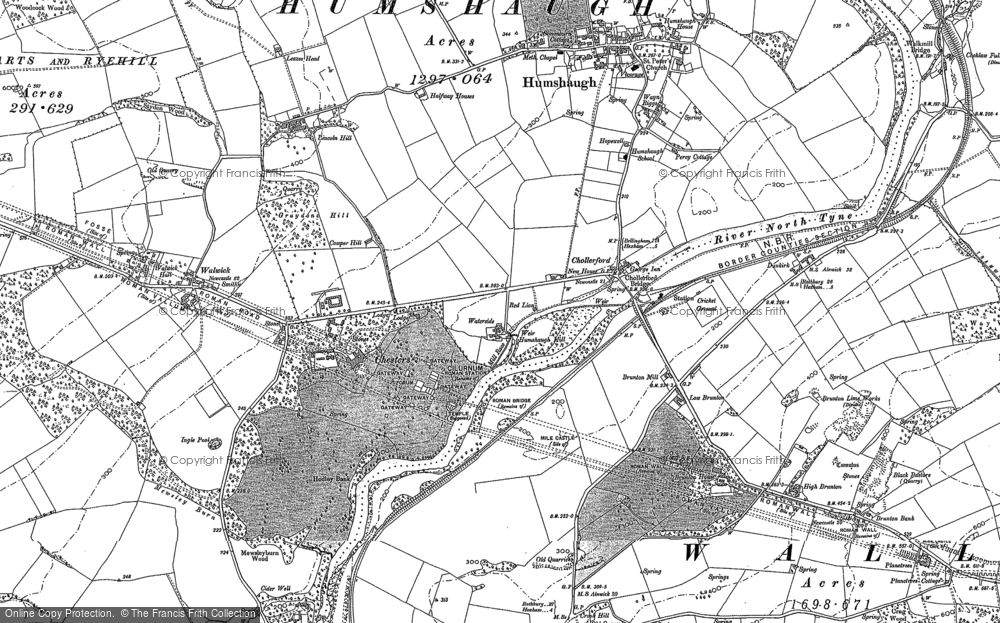 Old Map of Chollerford, 1895 in 1895