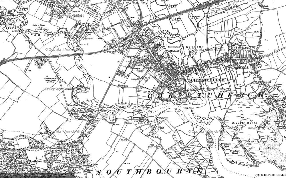 Old Map of Christchurch, 1907 in 1907
