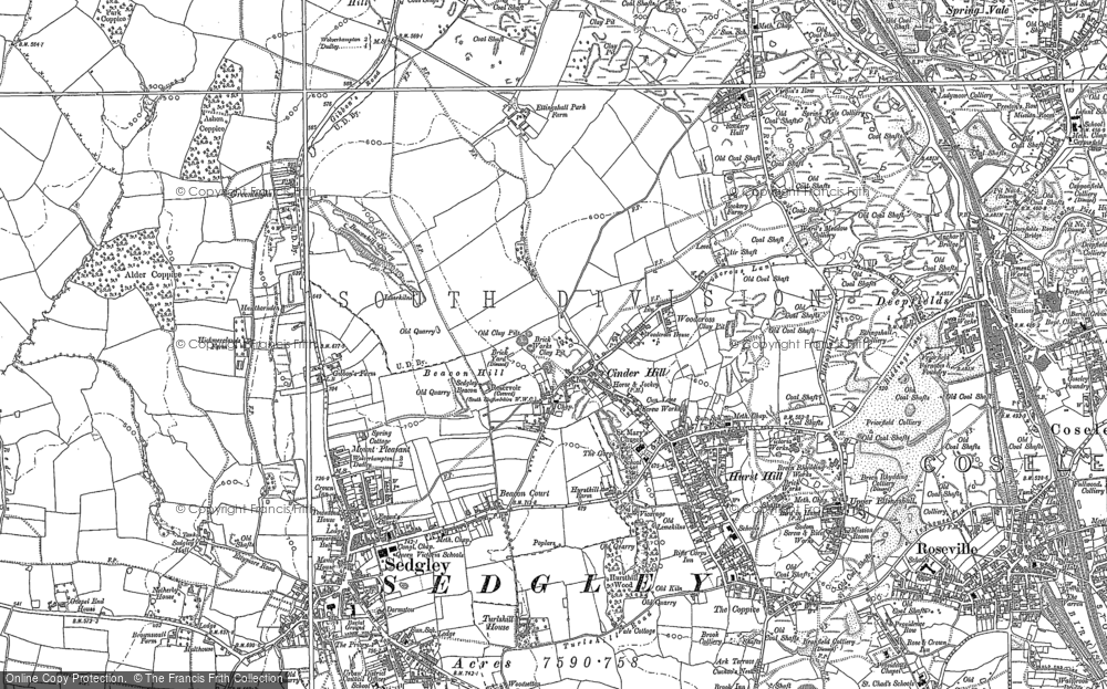 Old Map of Cinder Hill, 1884 - 1885 in 1884