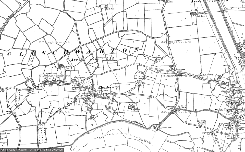 Old Map of Historic Map covering Banklands in 1884