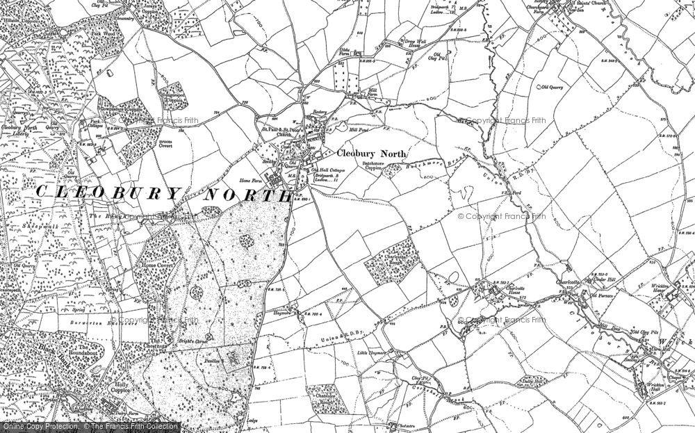Old Map of Historic Map covering Woolers Wood in 1883