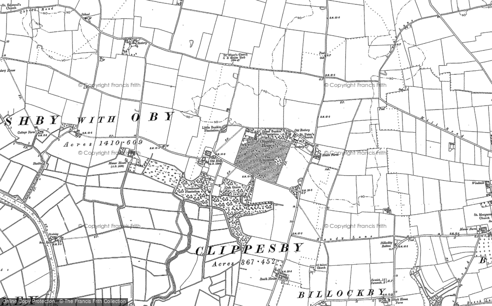 Old Map of Clippesby, 1883 - 1884 in 1883