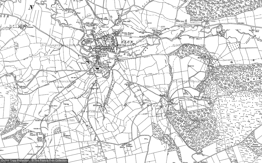 Old Map of Clun, 1883 in 1883