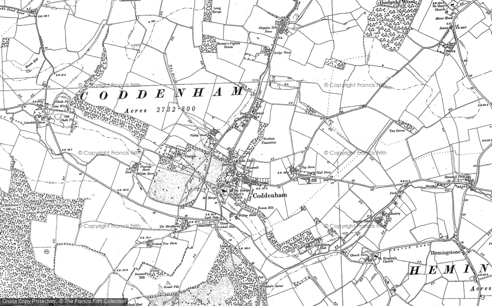 Old Map of Coddenham, 1883 - 1884 in 1883
