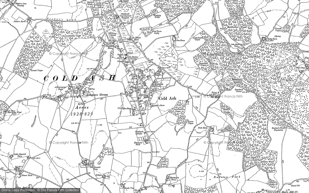 Old Map of Cold Ash, 1898 in 1898