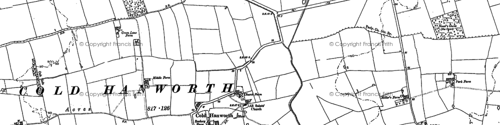 Old map of Cold Hanworth Village in 1885