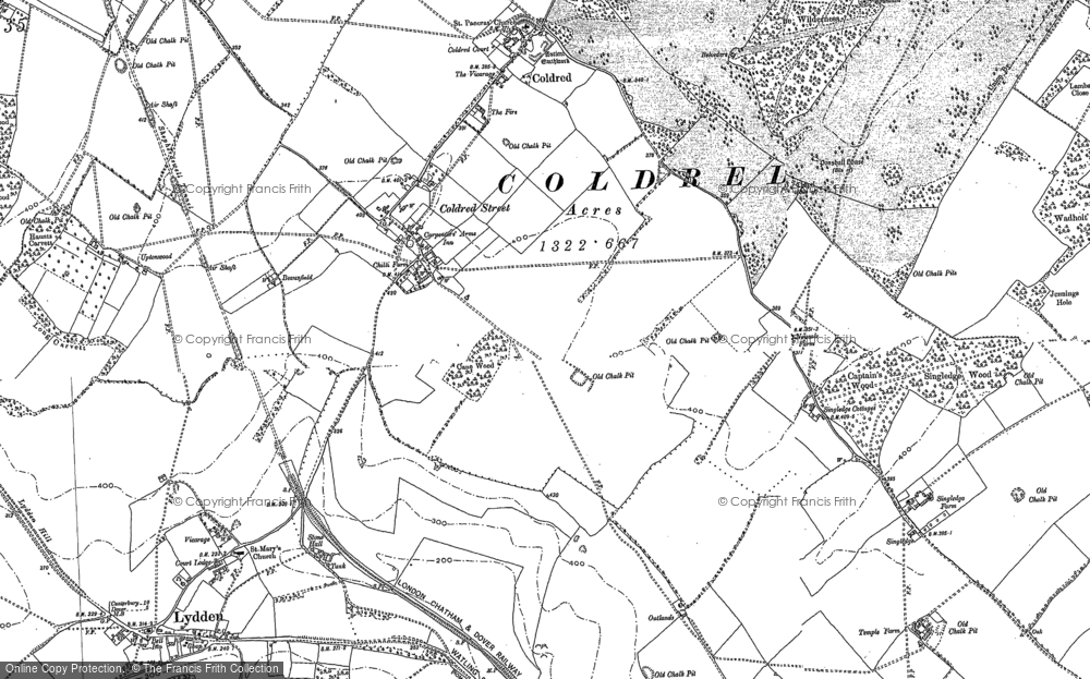 Old Map of Coldred, 1896 - 1906 in 1896