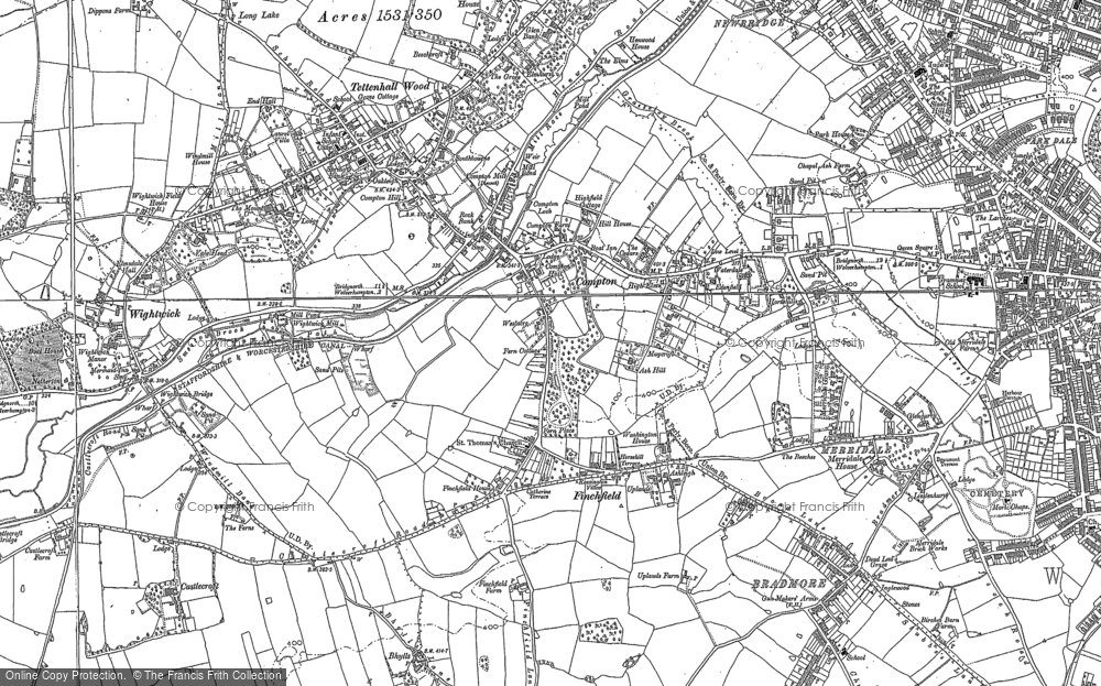 Old Map of Historic Map covering Wightwick Manor in 1885