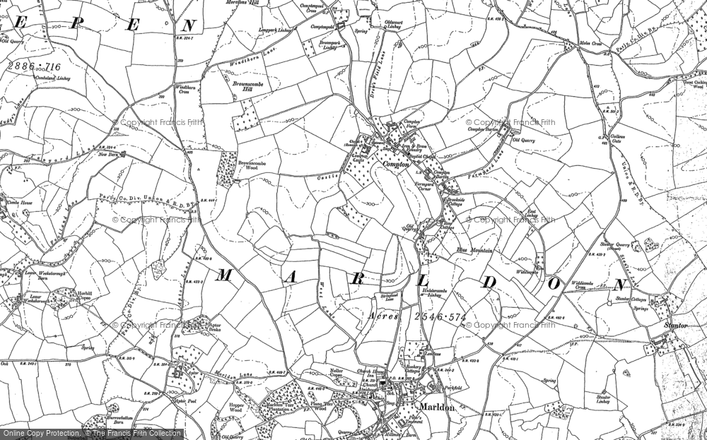 Old Map of Historic Map covering Brownscombe Hill in 1886