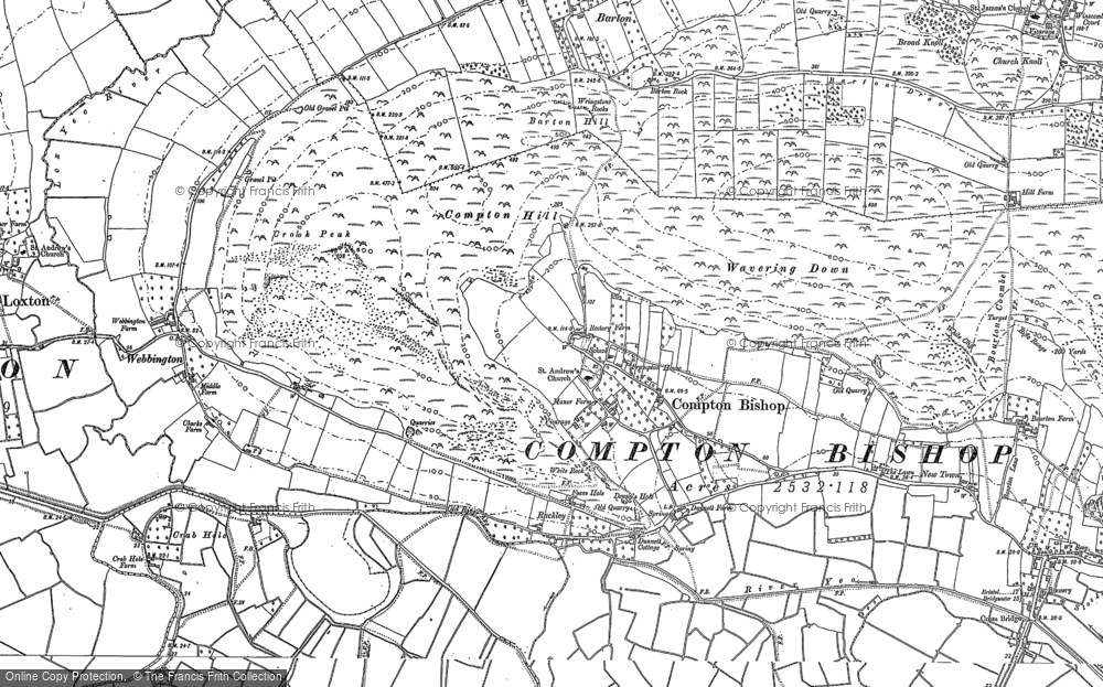 Old Map of Compton Bishop, 1884 in 1884