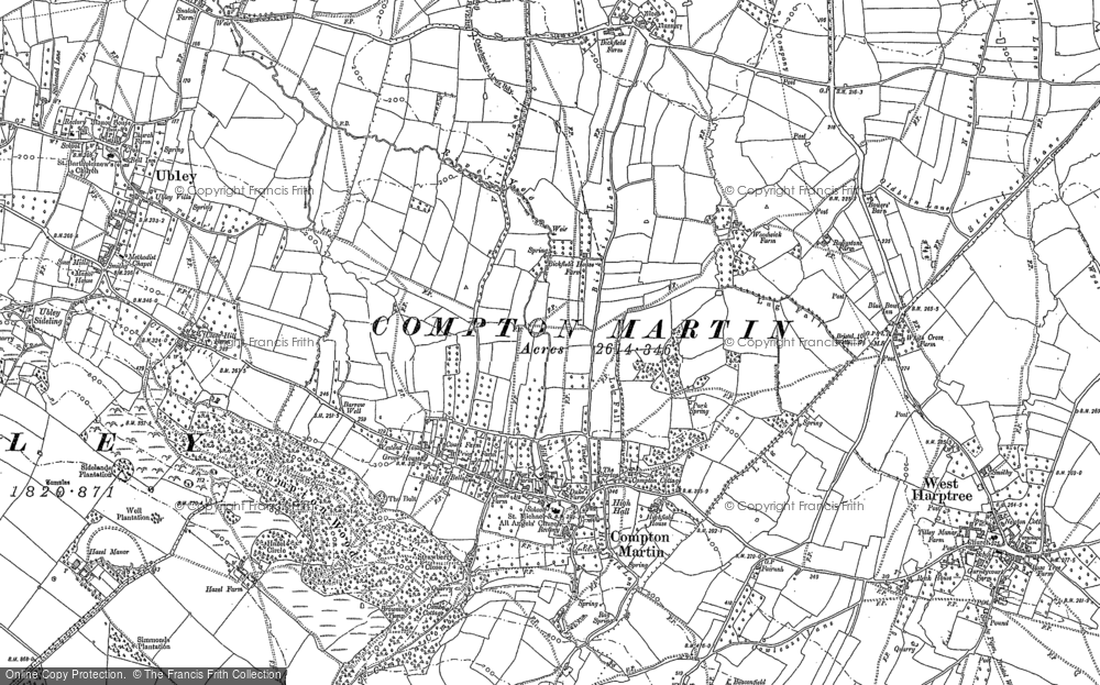 Old Map of Compton Martin, 1884 in 1884