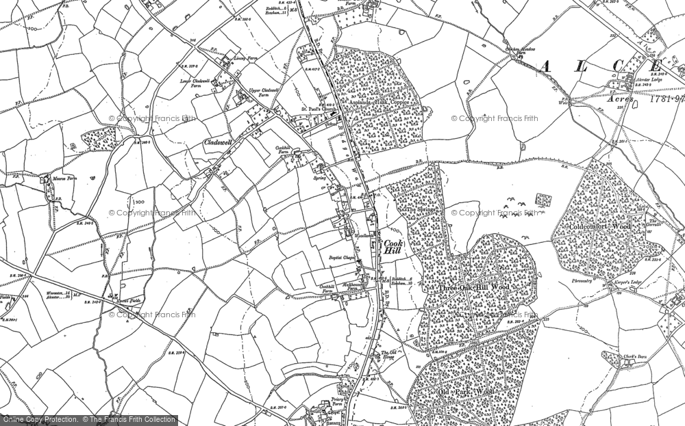 Old Map of Historic Map covering Asplands Husk Coppice in 1885