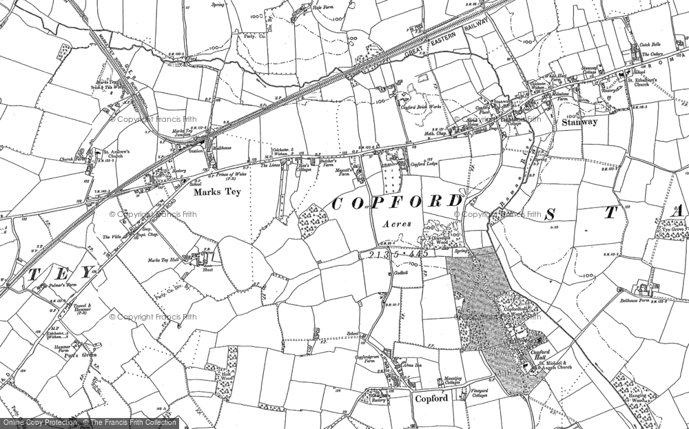 Old Map of Historic Map covering Aldham Hall in 1896