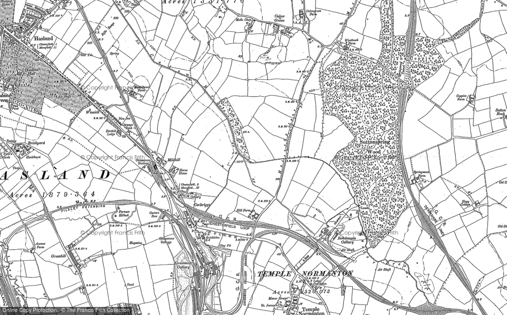 Old Map of Historic Map covering Calow Green in 1877