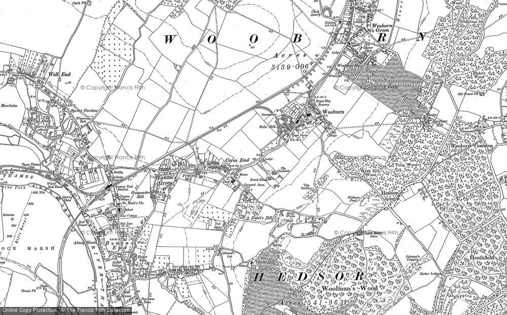 Old Map of Historic Map covering Hawks Hill in 1897