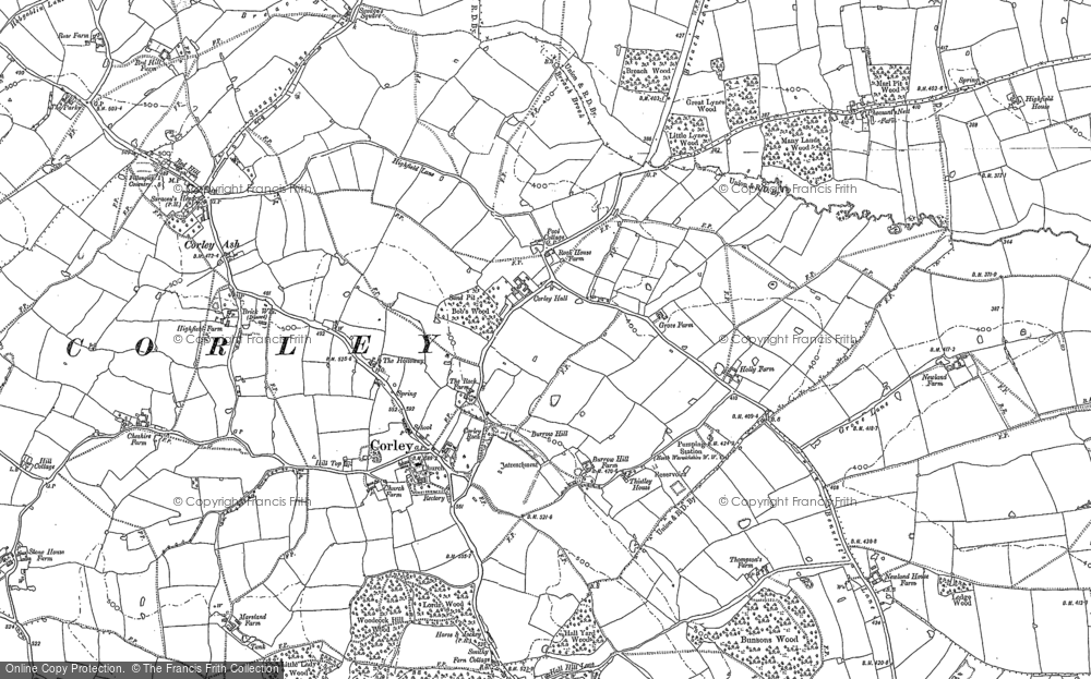 Old Map of Historic Map covering Corley Moor in 1887