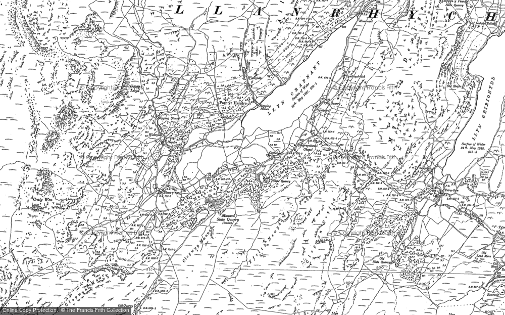 Old Map of Historic Map covering Llyn Crafnant in 1887