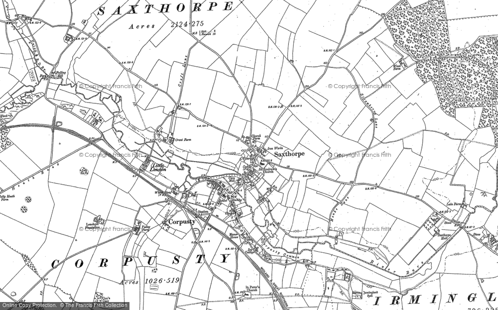Old Map of Corpusty, 1885 in 1885