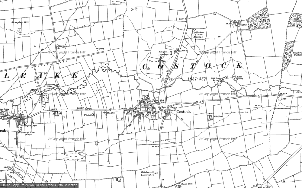 Old Map of Historic Map covering Costock Hill in 1883