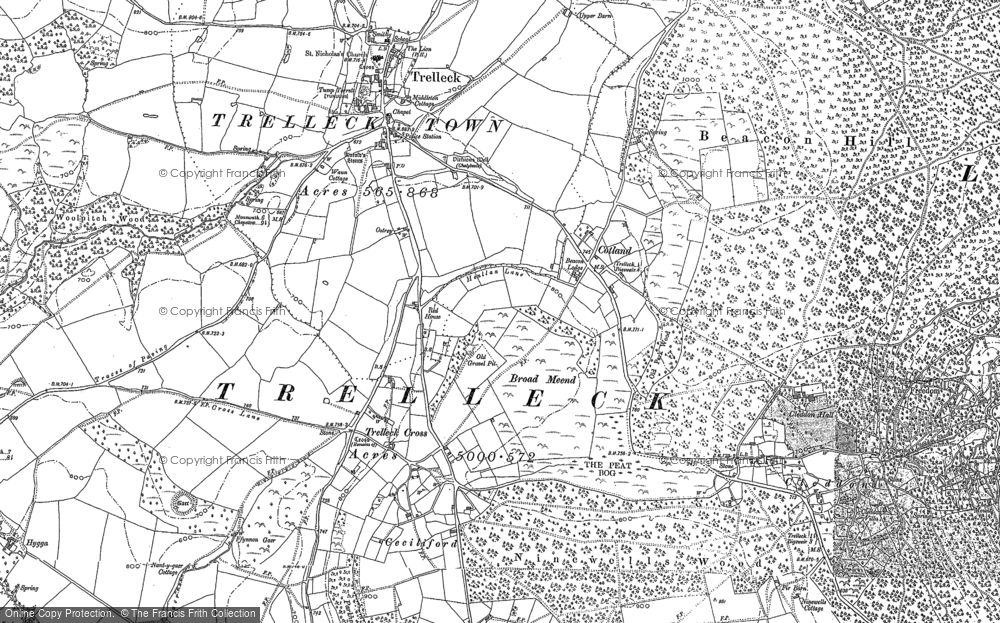Old Map of Historic Map covering Trelleck Cross in 1900