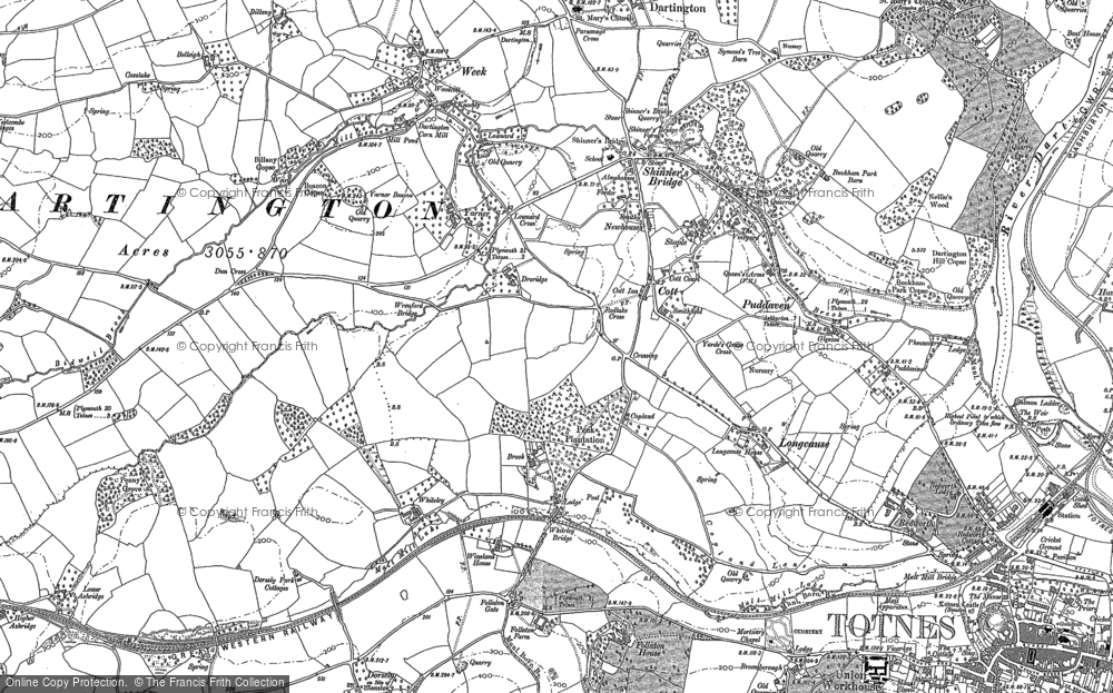 Old Map of Historic Map covering Longcause in 1886
