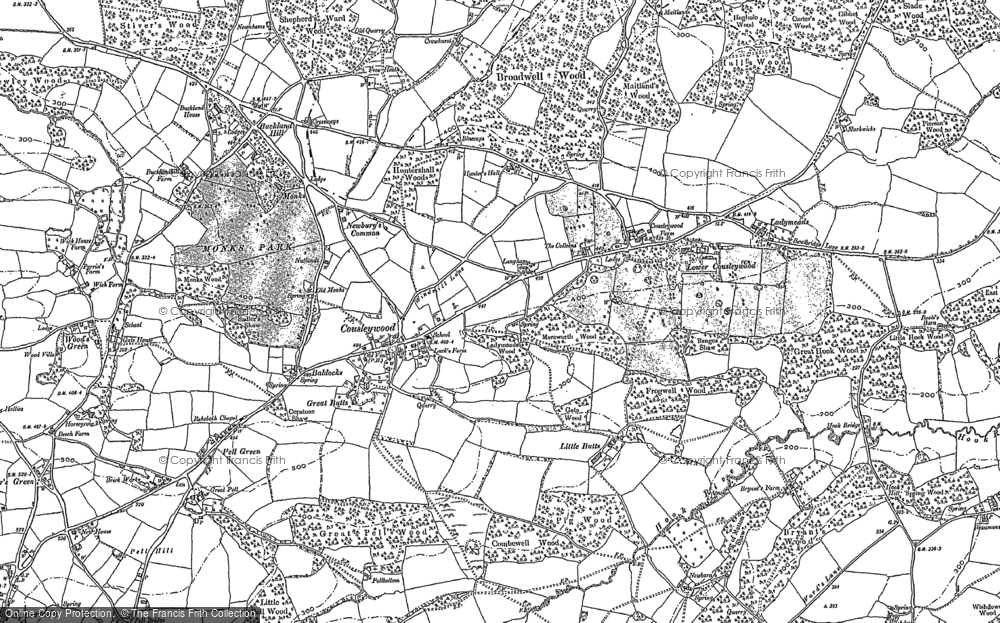 Old Map of Historic Map covering Lower Cousley Wood in 1907