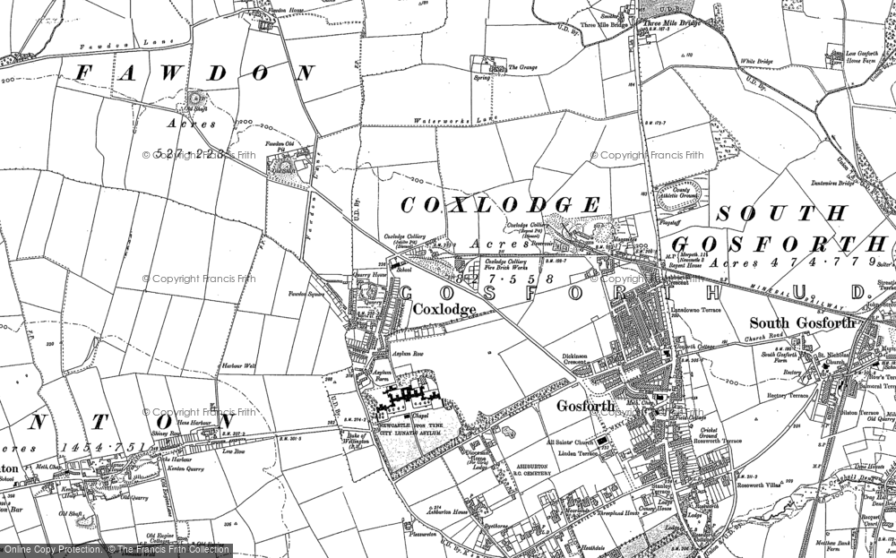 Old Map of Coxlodge, 1894 - 1895 in 1894