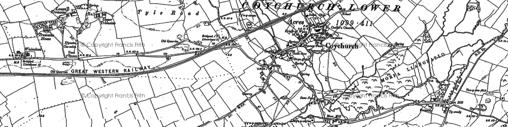 Old map of Coychurch in 1897