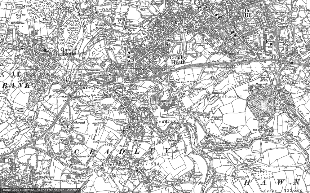 Old Map of Historic Map covering Old Hill in 1901