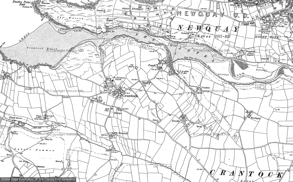 Old Map of Historic Map covering Pentire in 1906