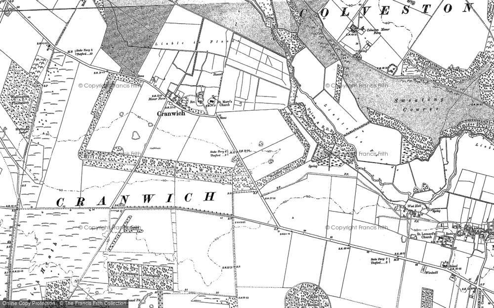 Old Map of Historic Map covering Cranwich Heath in 1883