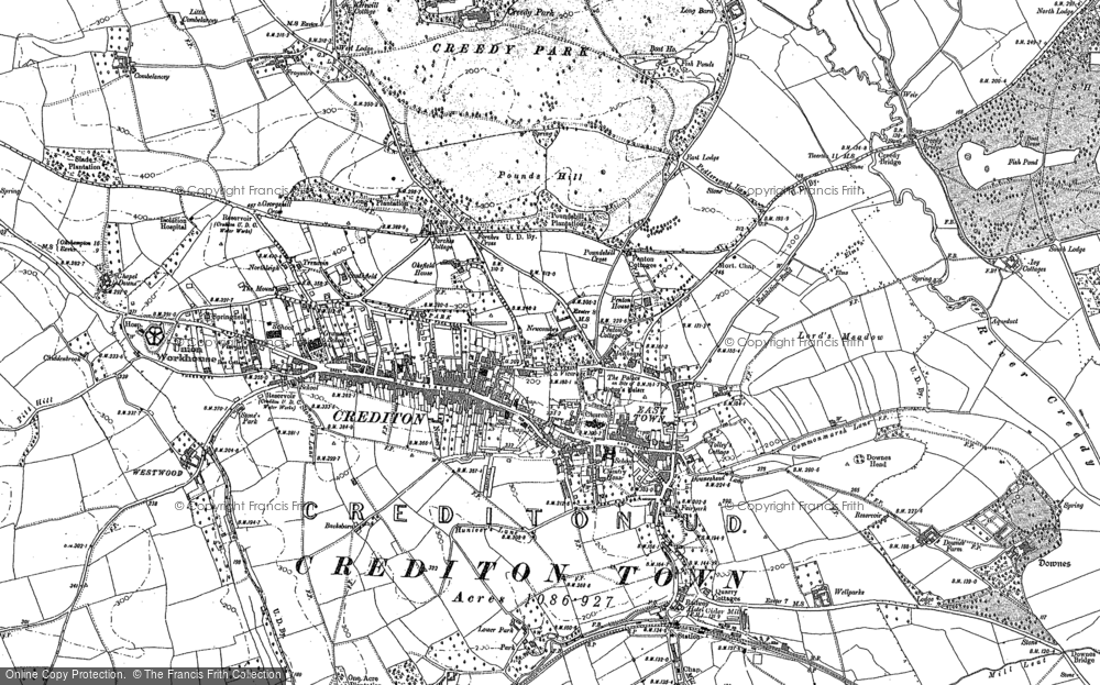 Old Map of Crediton, 1887 - 1888 in 1887
