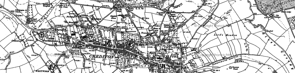 Old map of Crediton in 1887