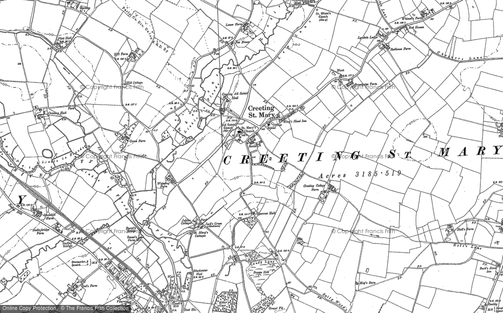 Old Map of Creeting St Mary, 1884 in 1884