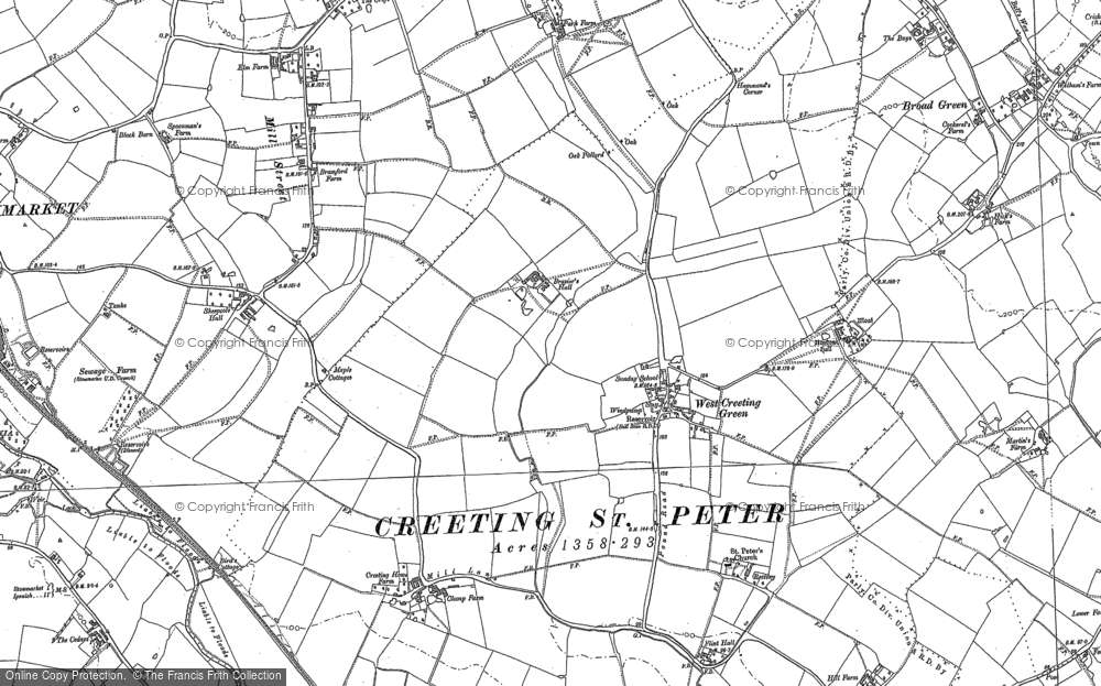 Old Map of Historic Map covering Brazier's Hall in 1884