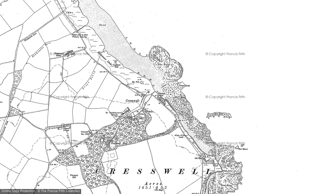 Old Map of Historic Map covering Druridge Bay in 1896