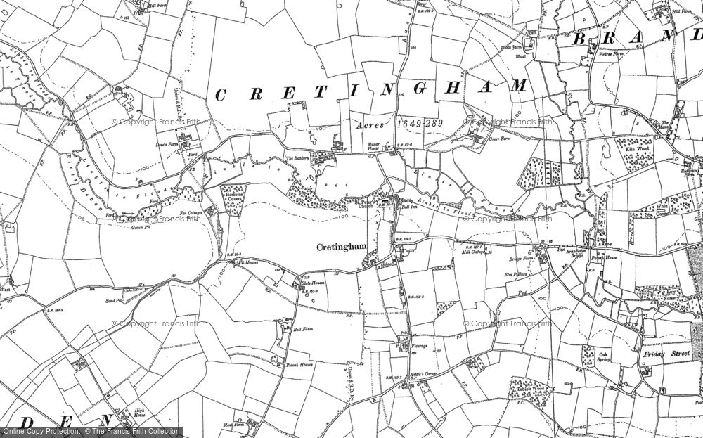 Old Map of Cretingham, 1883 in 1883