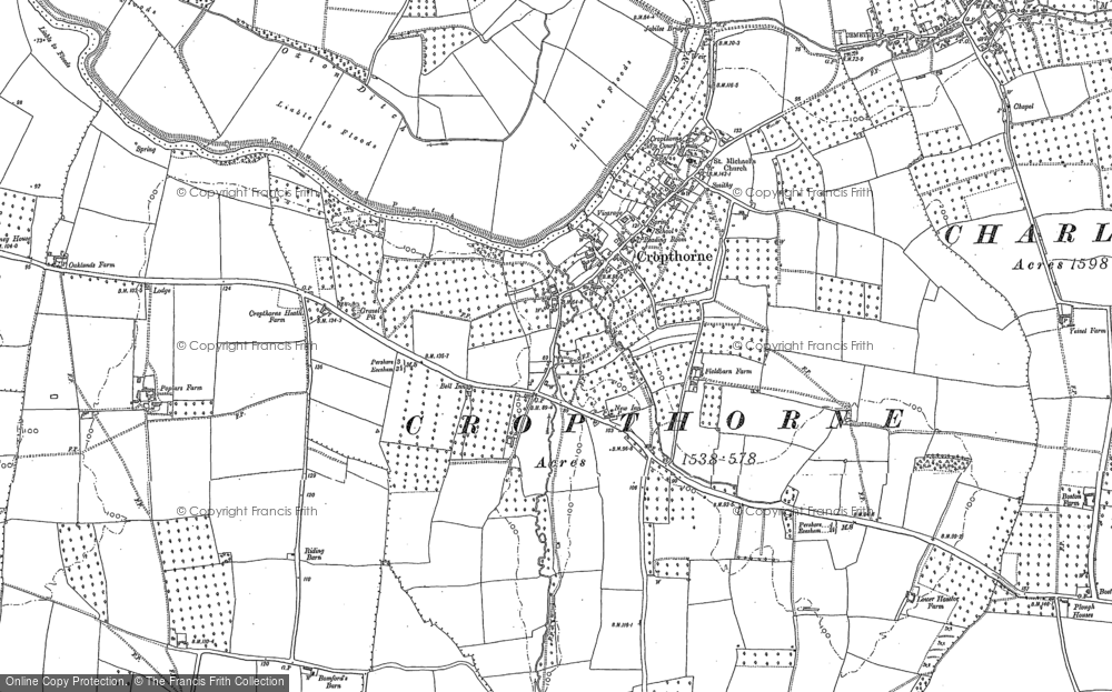 Old Map of Cropthorne, 1884 in 1884