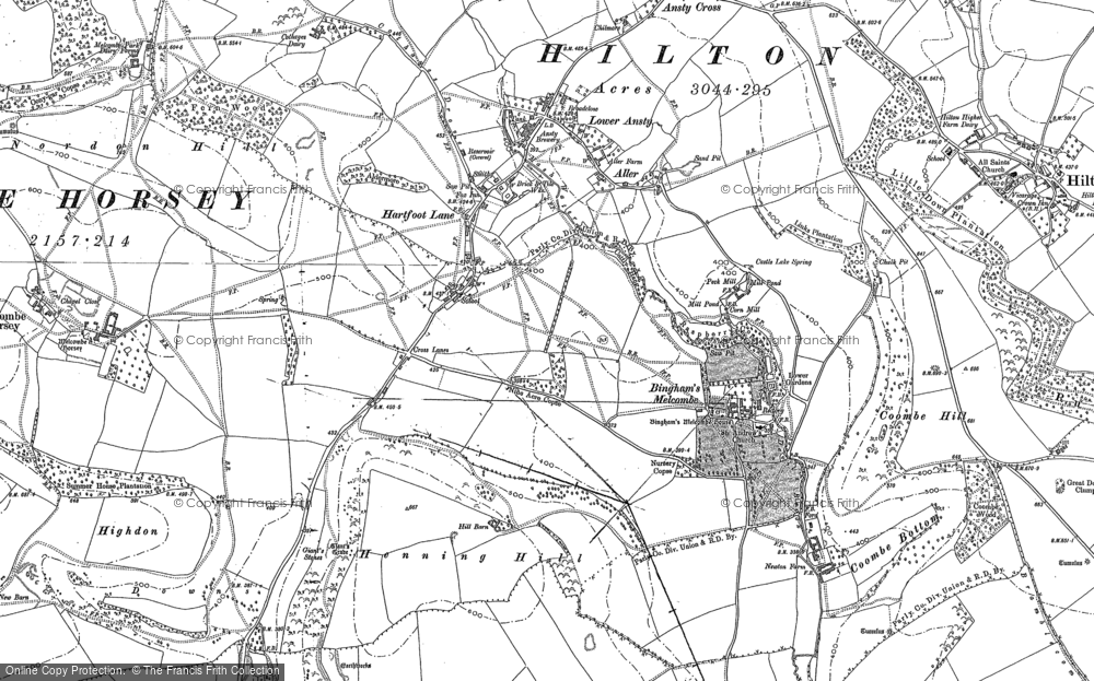 Old Map of Historic Map covering Bingham's Melcombe in 1887