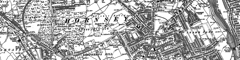 Old map of Crouch End in 1894