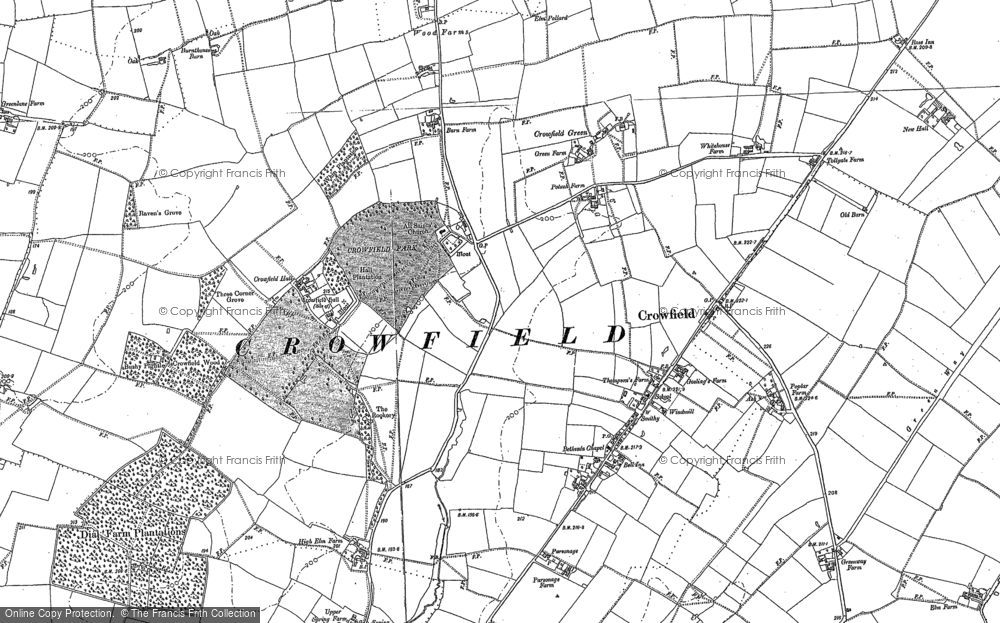 Old Map of Crowfield, 1883 - 1884 in 1883