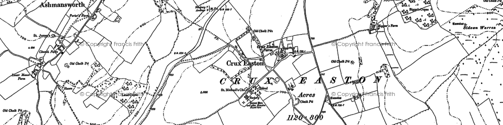 Old map of Crux Easton in 1909
